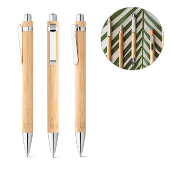 Kemični svinčnik iz bambusa s kovinsko sponko