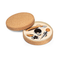 Set za vino iz lesa in kovine v škatli iz plute Moreto 94119