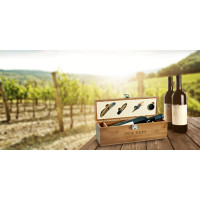 Lesena škatla za vino s priborom Syrah 94189