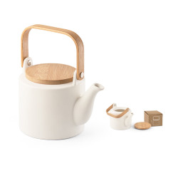 Keramični čajnik z lesenim pokrovom in ročajem 700ml Glogg 94255