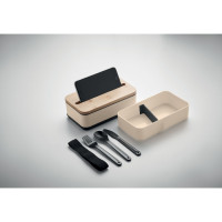 Škatla za malico - dvodelna - lesen pokrov - iz recikliranega PP WINT MO2088-13