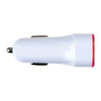 USB polnilnik za avto - dvojni - obroba sveti med polnjenjem KFZ Fruit, rdeča 092805