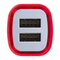 USB polnilnik za avto - dvojni - obroba sveti med polnjenjem KFZ Fruit, rdeča 092805